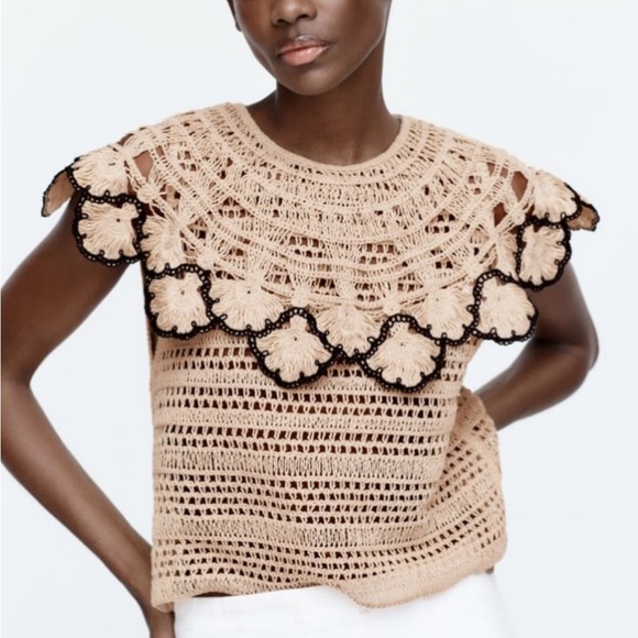 Zara knit bloggers favorite knit bib top Sz Small - Picture 5 of 6